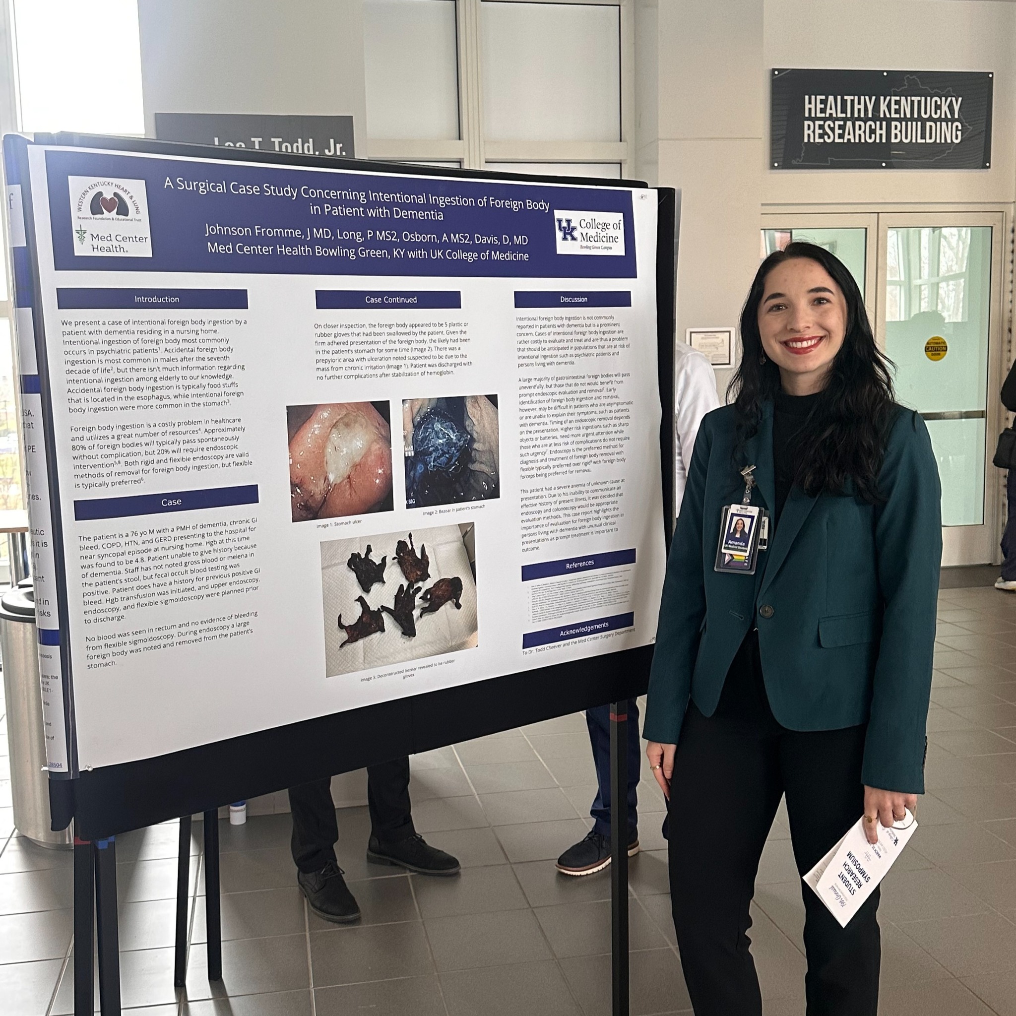 student presents research poster at AOA event
